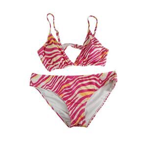 Shade & Shore Swimsuit Womens XL (16) Pink Stripe Pattern Bikini Padded NWT